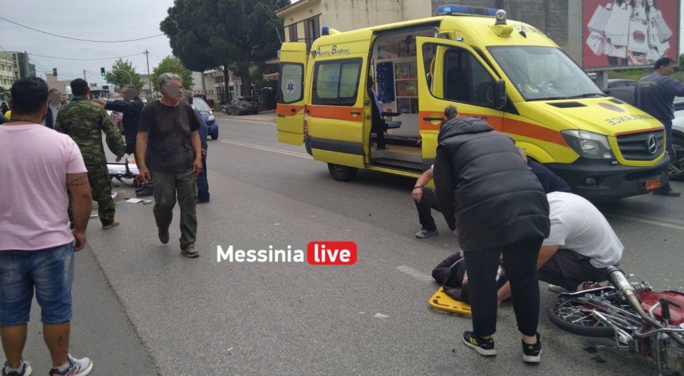 Τροχαίο ατύχημα στην Καλαμάτα μετά από σύγκρουση αυτοκινήτου με μηχανάκι