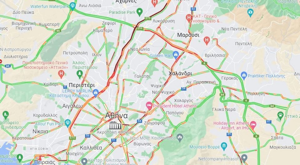 Η κίνηση των οχημάτων περί τις 17:00 / Google Maps
