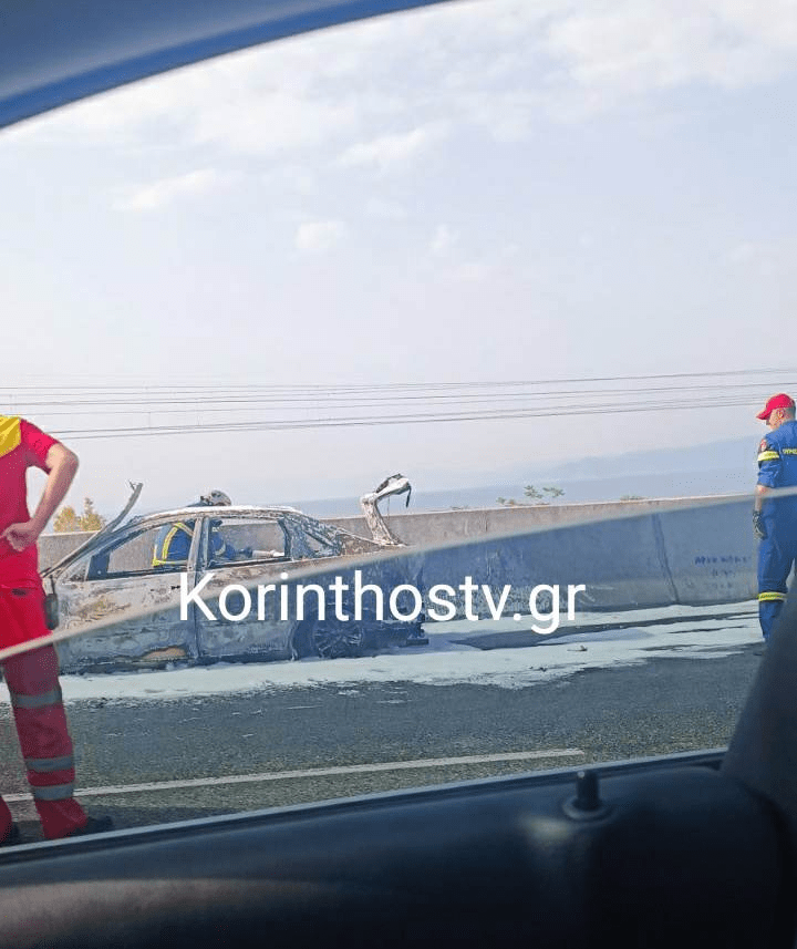 Φωτιά σε αυτοκίνητο στην Αθηνών-Κορίνθου-Φωτογραφία Korinthostv.gr