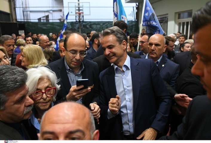 Ο Κυριάκος Μητσοτάκης κατά την ομιλία του στο κλειστός γήπεδο του ΕΑΠ στην Πάτρα / Φωτογραφία: Intime-Παπαμήτσος Δημήτρης