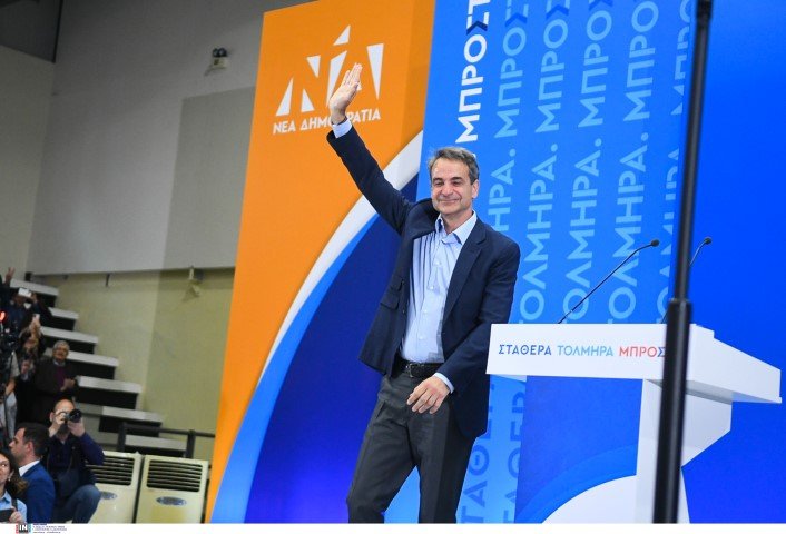 Ο Κυριάκος Μητσοτάκης κατά την ομιλία του στο κλειστός γήπεδο του ΕΑΠ στην Πάτρα / Φωτογραφία: Intime-Παπαμήτσος Δημήτρης