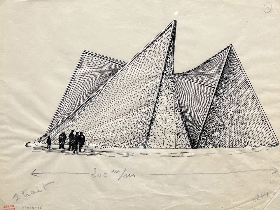 Σκίτσο του Ξενάκη για το Philips Pavillon, 1957