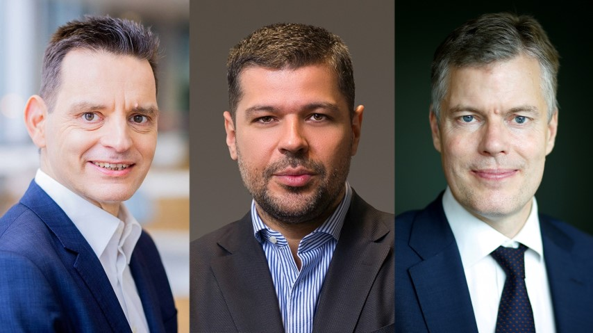 Από αριστερά, ο Πρόεδρος του Δ.Σ. της Eurelectric και CEO της E.ON, κ. Leonhard Birnbaum, ο Αντιπρόεδρος της Eurelectric και Πρόεδρος και Διευθύνων Σύμβουλος της ΔΕΗ, κ. Γιώργος Στάσσης, και ο Αντιπρόεδρος της Eurelectric και Διευθύνων Σύμβουλος της Fortum, κ. Markus Rauramo.