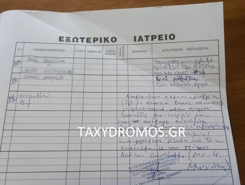 Το παραπεμπτικό που είχε δώσει ο γιατρός Νίκος Χαυτούρας στον επιθεωρητή-προϊστάμενο του ΟΣΕ / taxydromos.gr