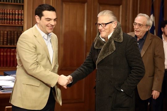 Μάρτιος του 2016: Αλέξης Τσίπρς και Αριστείδης Μπαλτάς υποδέχονται στο Μέγαρο Μαξίμου τον Γιαν Φαμπρ