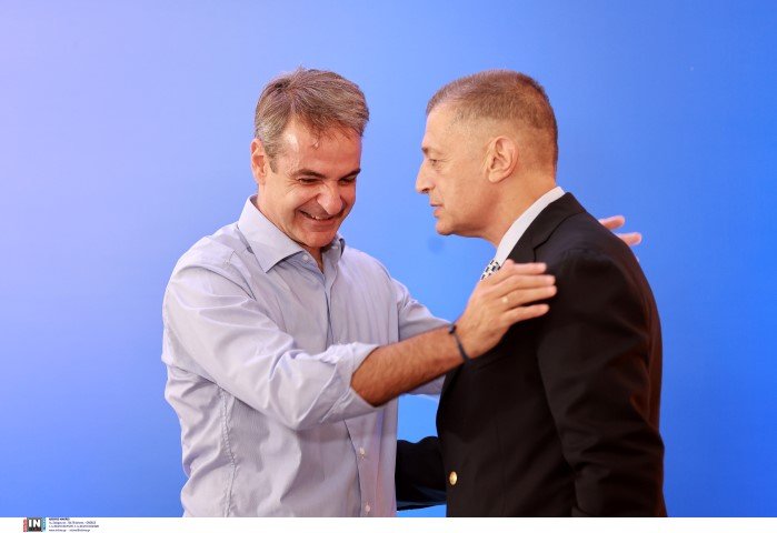 Ο πρωθυπουργός Κυριάκος Μητσοτάκης στη Λέσβο με τον υποψήφιο περιφερειάρχη Βορείου Αιγαίου Αλκιβιάδη Στεφανή / Φωτογραφία: Intime - ΛΑΓΟΥΤΑΡΗΣ ΜΑΝΩΛΗΣ