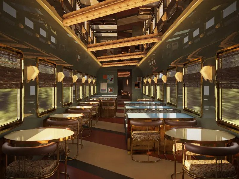 τραπέζια στο εσωτερικό του τρένου La Dolce Vita από την Orient Express
