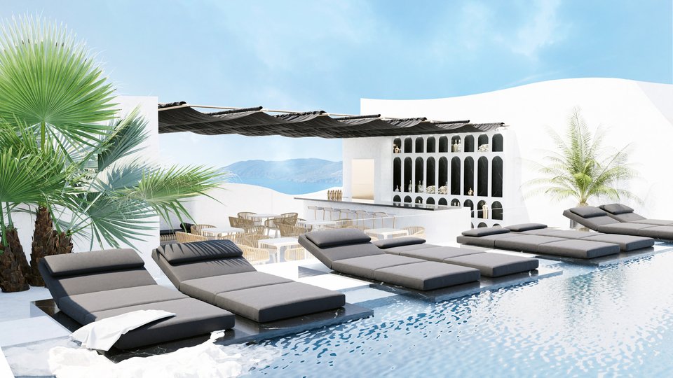 O χώρος του pool bar και της πισίνας.
