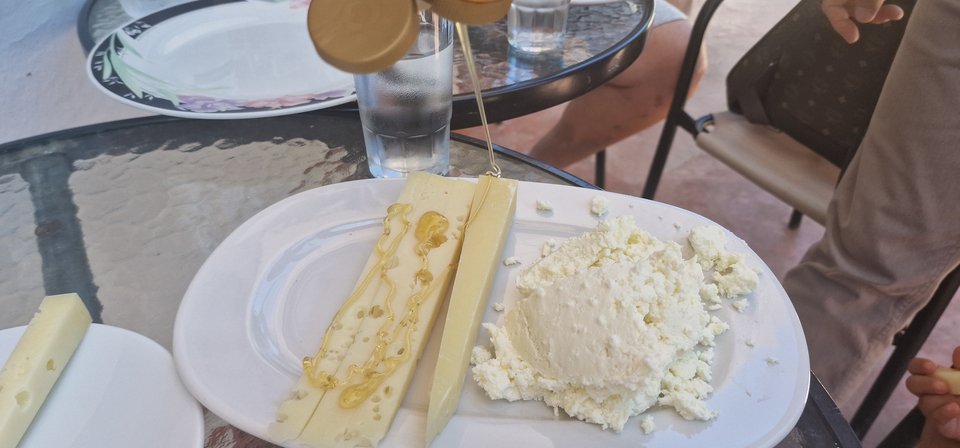 Οι ξένοι δοκιμάζουν ξινομυζήθρα και γραβιέρα με μέλι / Φωτογραφία: iefimerida.gr