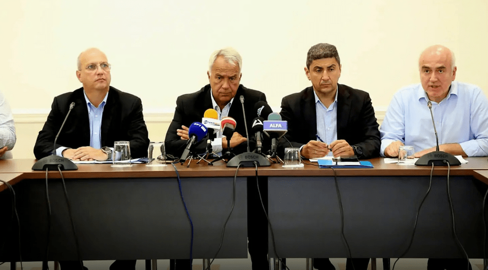 Ο υπουργός Προστασίας του Πολίτη Γιάννης Οικονόμου, ο υπουργός Επικρατείας Μάκης Βορίδης και ο υπουργός Αγροτικής Ανάπτυξης και τροφίμων Λυετέρης Αυγενάκης