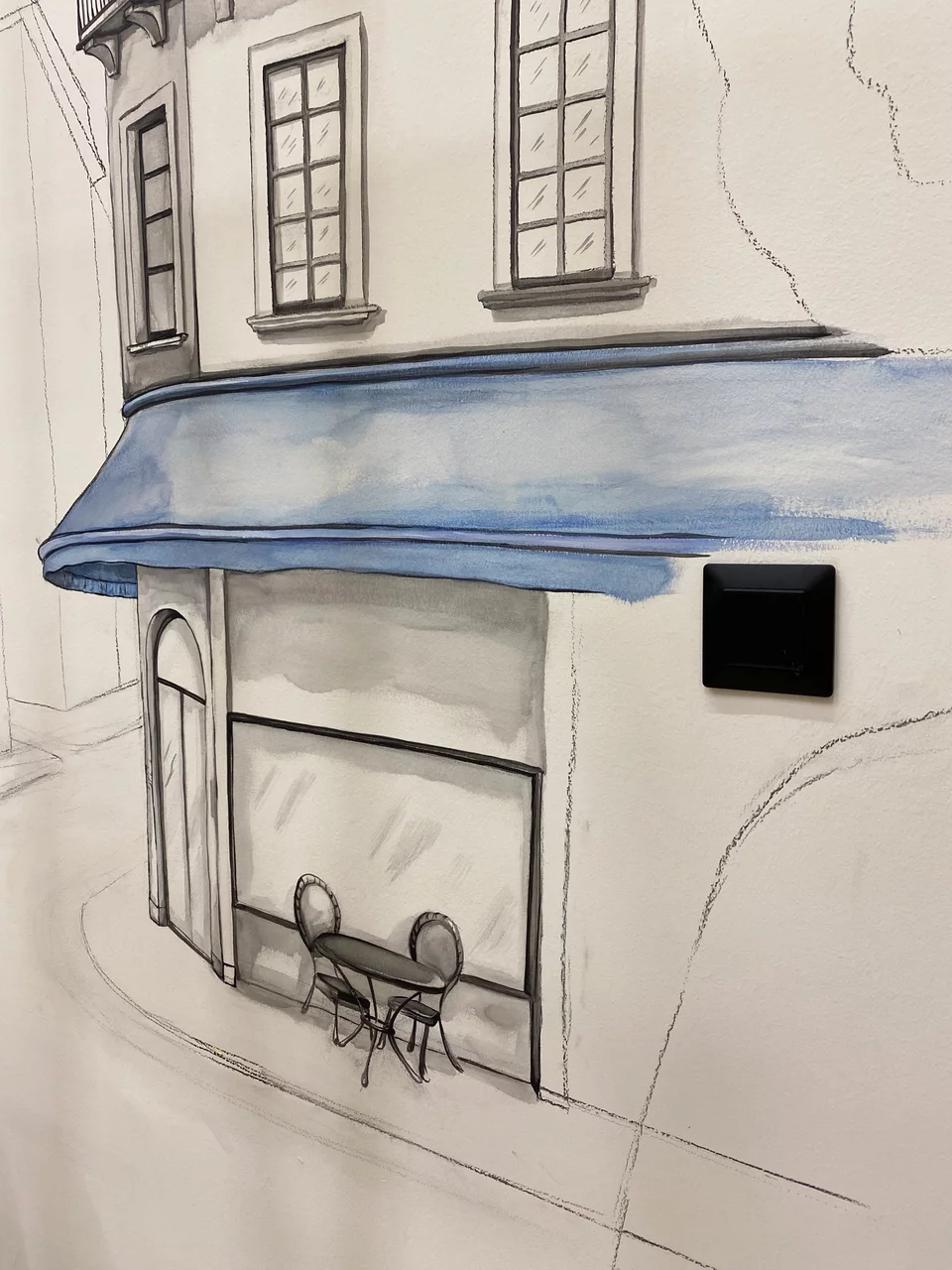 Λεπτομέρεια από την τοιχογραφία που φιλοτεχνεί αυτές τις μέρες η Μελίνα Κοάν στο Pavlov στο Σύνταγμα.