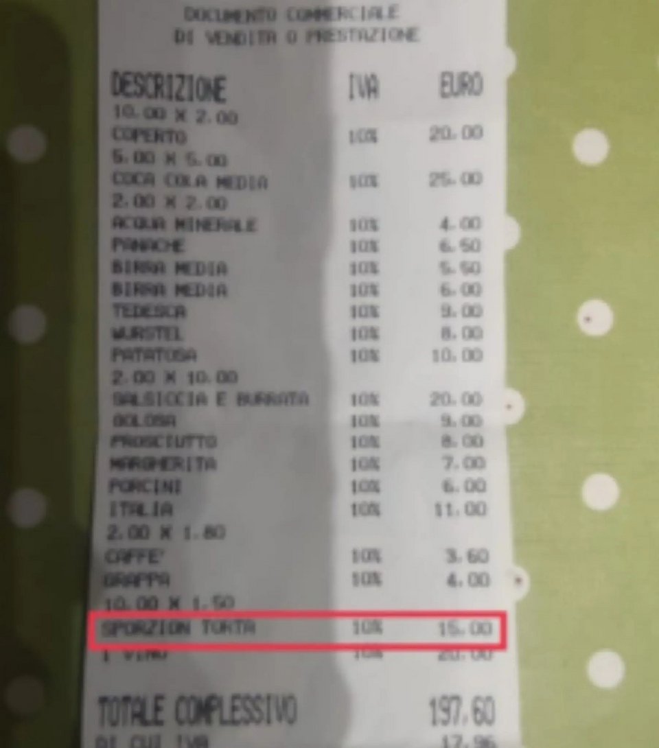Η απόδειξη με τη χρέωση για το κόψιμο της τούρτας