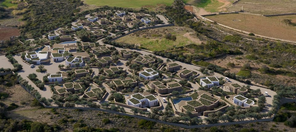 Άποψη του συγκροτήματος Slow Living Resort από ψηλά