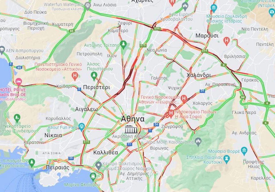 Η κίνηση στους δρόμους της Αττικής στις 9:05 το πρωί της Τρίτης (31/10)