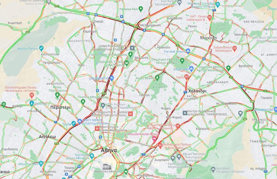 Η κίνηση στους δρόμους της Αττικής στις 8:55 το πρωί της Τρίτης (17/10)