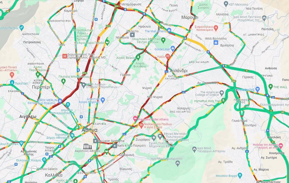 Η κίνησης στους δρόμους της Αττικής στις 8:50 το πρωί της Τρίτης (28/11)
