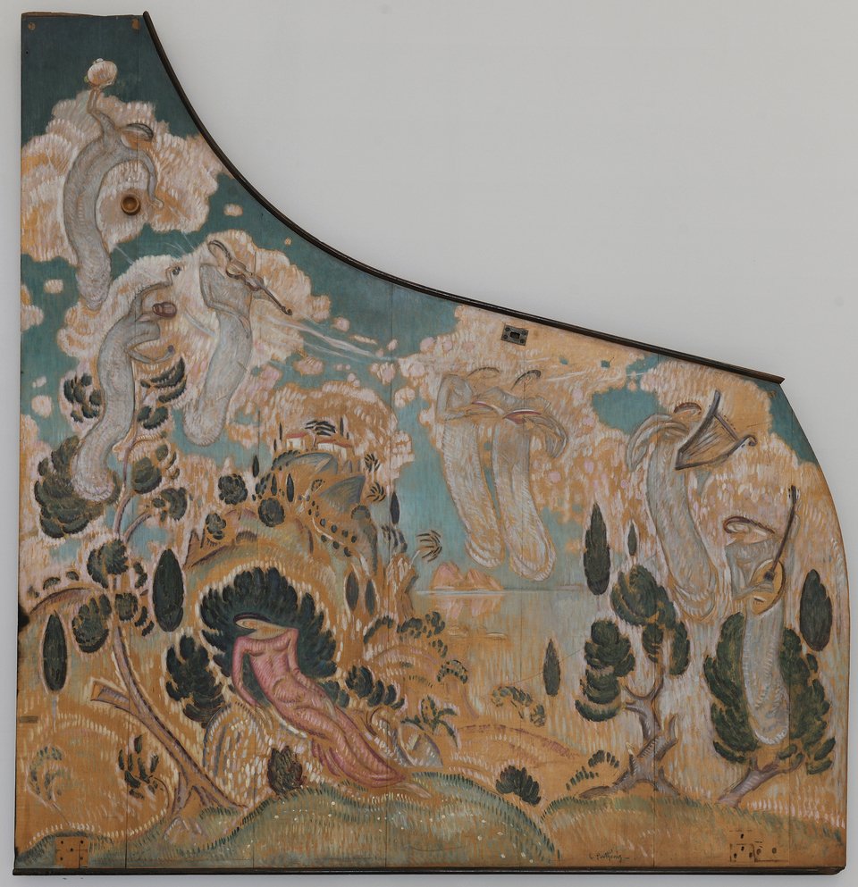 Κωνσταντίνος Παρθένης (1878/79-1967), Μουσική (ζωγραφική για το πιάνο της Ιουλίας Παρθένη), 1915-1919, λάδι σε ξύλο, 144 x 140 εκ., Εθνική Πινακοθήκη - Μουσείο Αλέξανδρου Σούτσου, δωρεά Σοφίας Παρθένη, παράρτημα Ναυπλίου