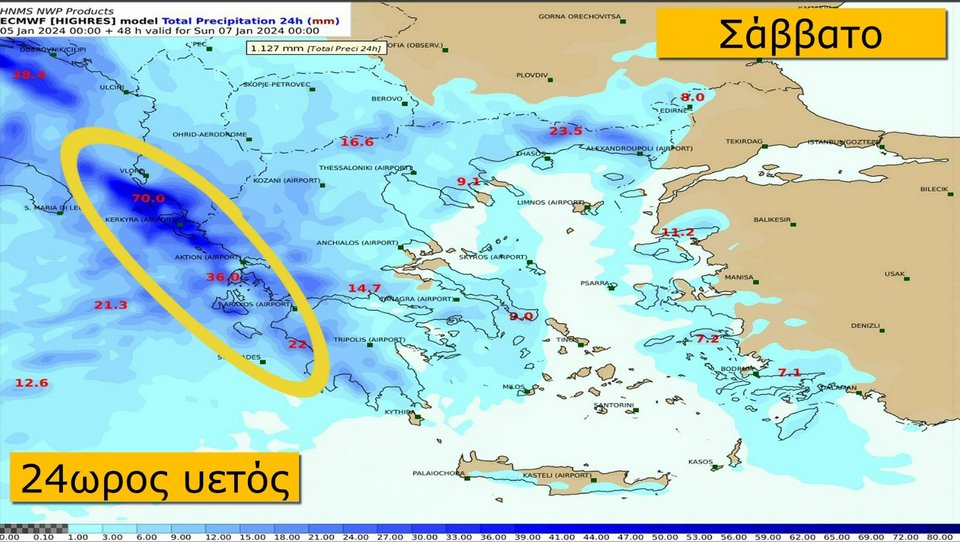 (β) ο 24ωρος υετός Σαββάτου