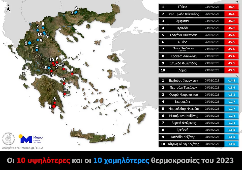 Καιρική ανασκόπηση του 2023 από το Meteo: Αυτά είναι τα ρεκόρ βροχοπτώσεων και θερμοκρασιών