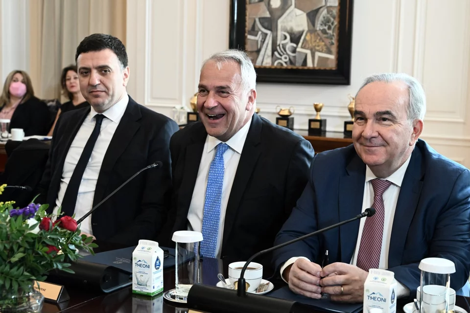 Οι Μάκης Βορίδης, Βασίλης Κικίλιας και Νίκος Παπαθανάσης / Φωτογραφία: ΤΑΤΙΑΝΑ ΜΠΟΛΑΡΗ/EUROKINISSI