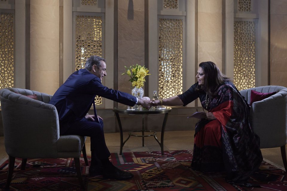 Συνέντευξη του Πρωθυπουργού Κυριάκου Μητσοτάκη στον τηλεοπτικό σταθμό «Times Now» και στη δημοσιογράφο Navika Kumar / ΓΤ Πρωθυπουργού / Δημήτρης Παπαμήτσος