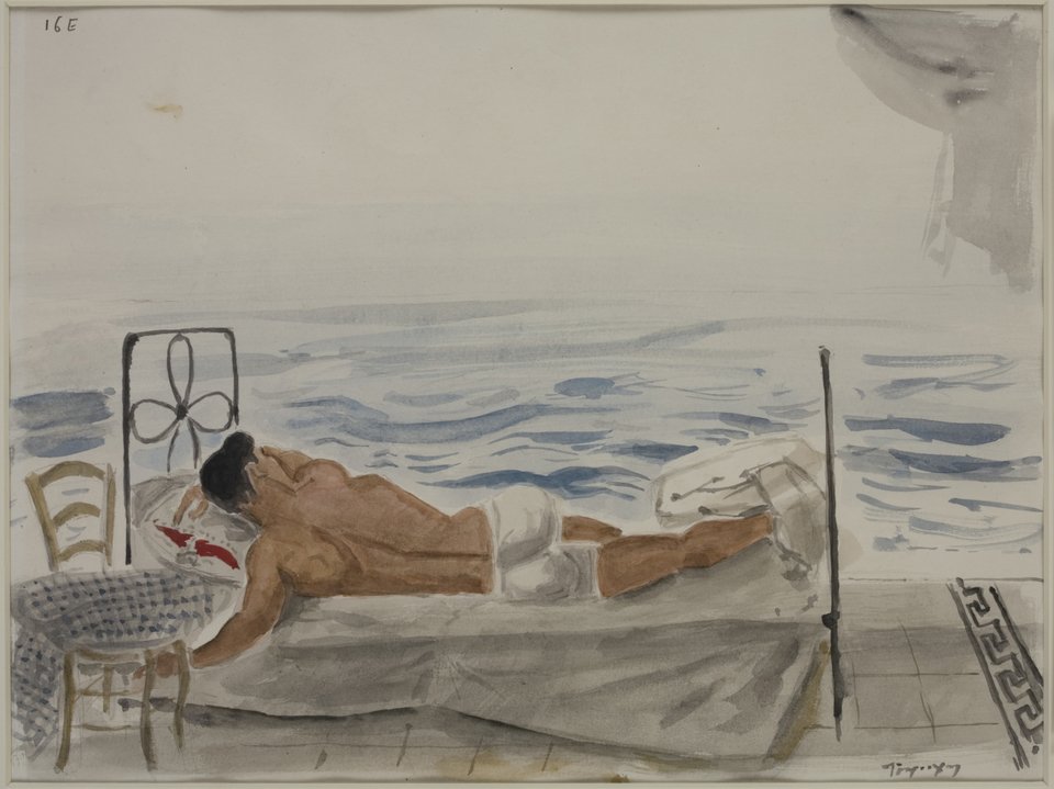 Νέος κοιμισμένος δίπλα στη θάλασσα, 1965, Ακουαρέλα σε χαρτί Ίδρυμα Γιάννη Τσαρούχη