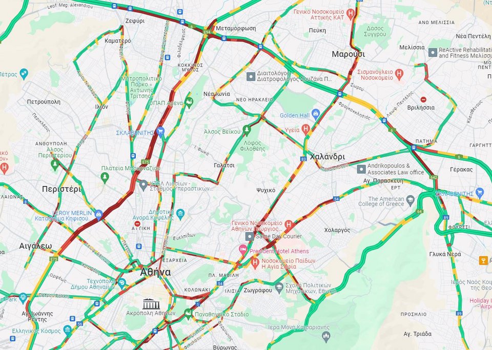 Η κίνηση στους δρόμους της Αττικής στις 8:50 το πρωί της Πέμπτης