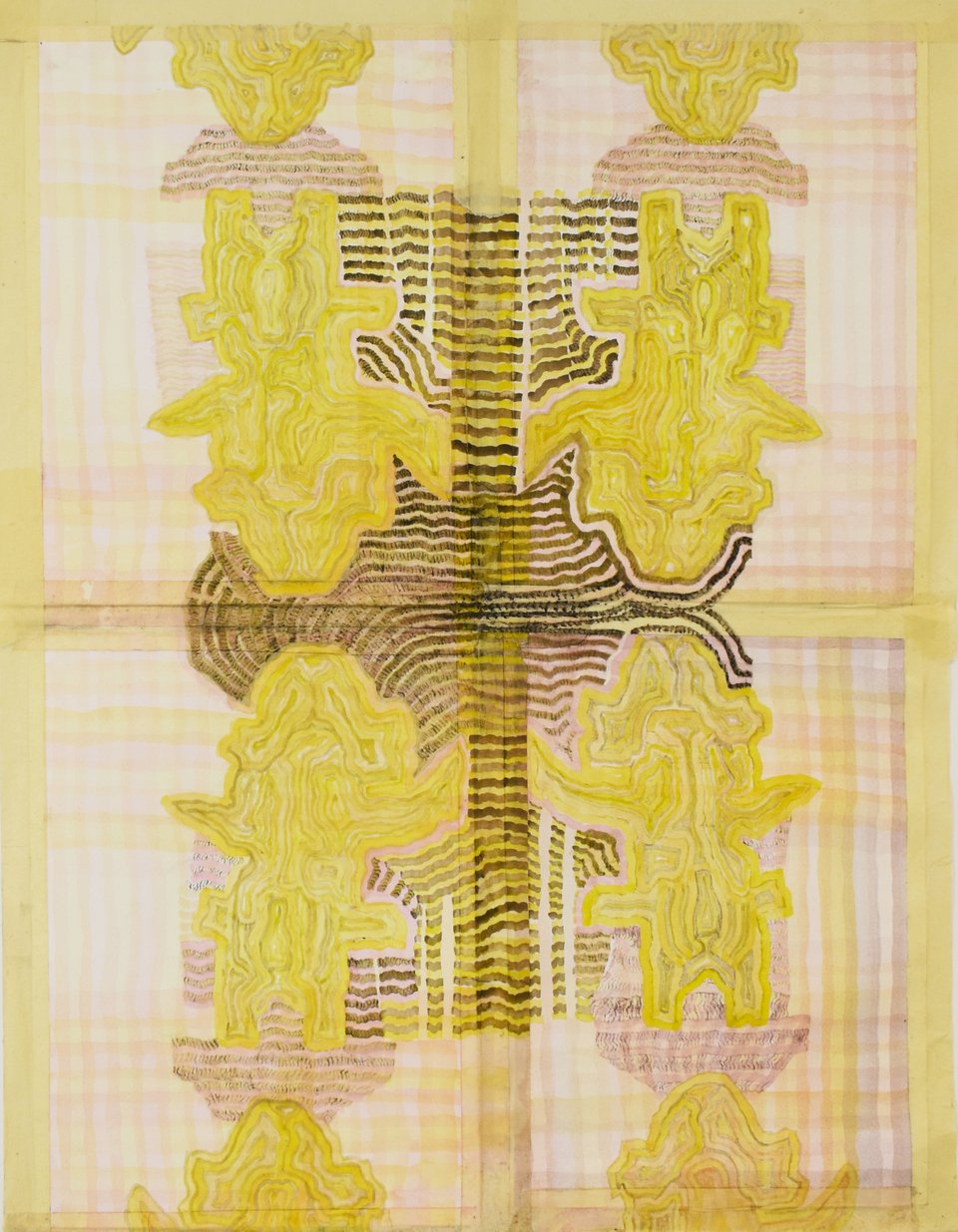 Λυδία Δεληκούρα, Lions Ascended, 2022, 80 x 60 εκ, ακρυλικά, νερομπογιά, ταινία, γραφίτης, και στάχτη σε χαρτί. Παραχώρηση της καλλιτέχνιδας και της CITRONNE Gallery