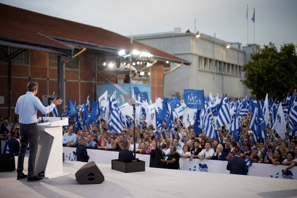 Ο Κυριάκος Μητσοτάκης στην προεκλογική ομιλία στη Θεσσαλονίκη / Φωτογραφία: Γρ. Τύπου Πρωθυπουργού/ΔΗΜΗΤΡΗΣ ΠΑΠΑΜΗΤΣΟΣ