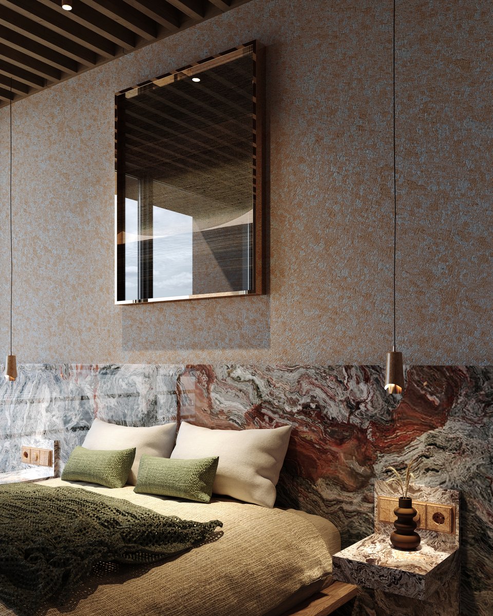 Το μάρμαρο Salome από την Τουρκία, λειτουργεί ως κεφαλάρι του κρεβατιού