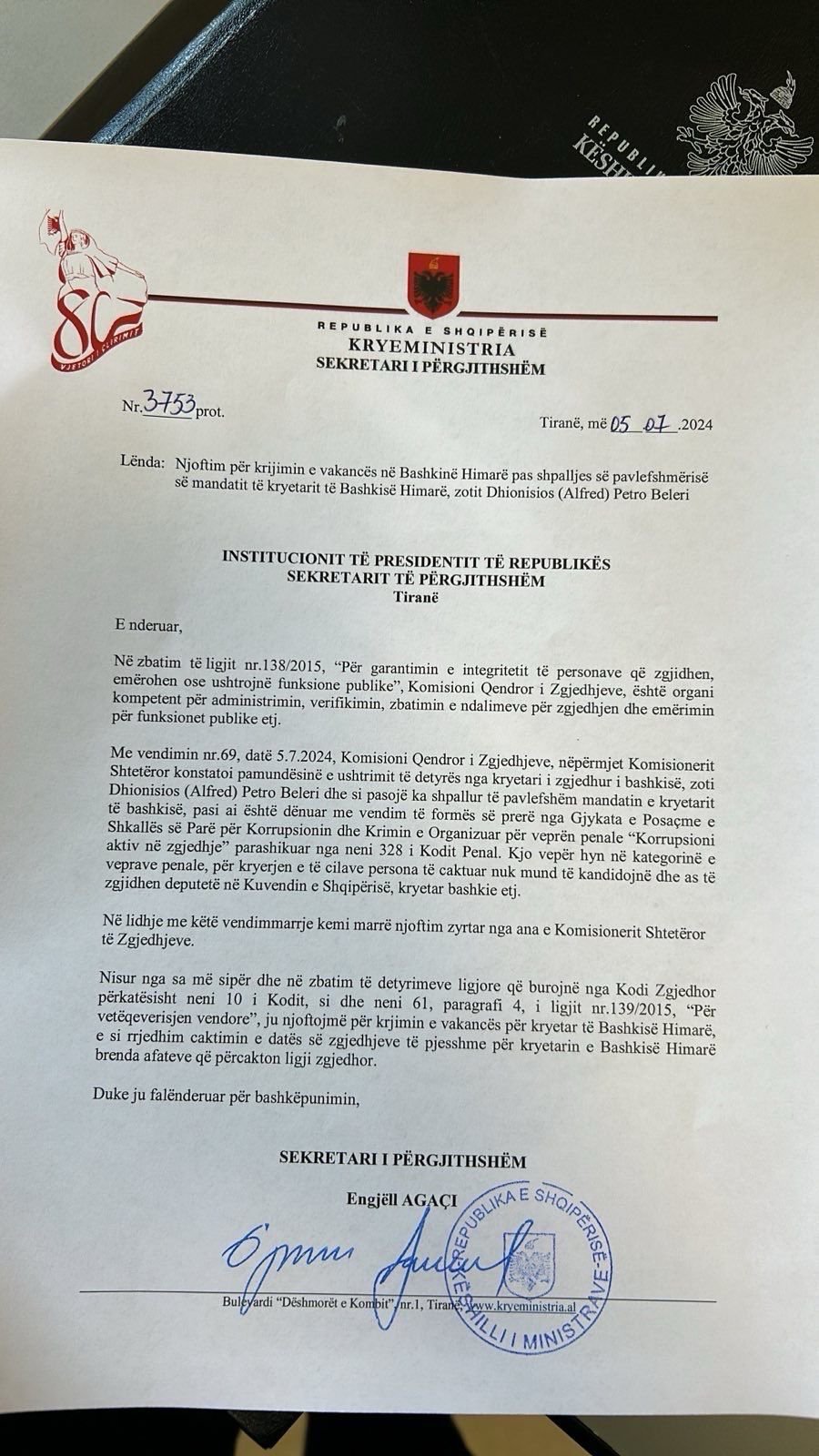 Η επιστολή του Έντι Ράμα / Φωτογραφία: himara.gr