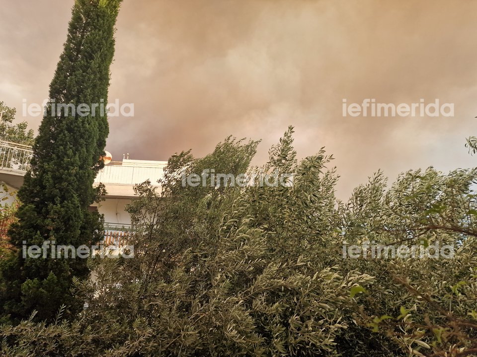 Πώς φαίνονταν χθες από το Ψυχικό οι καπνοί από τη φωτιά στον Βαρνάβα