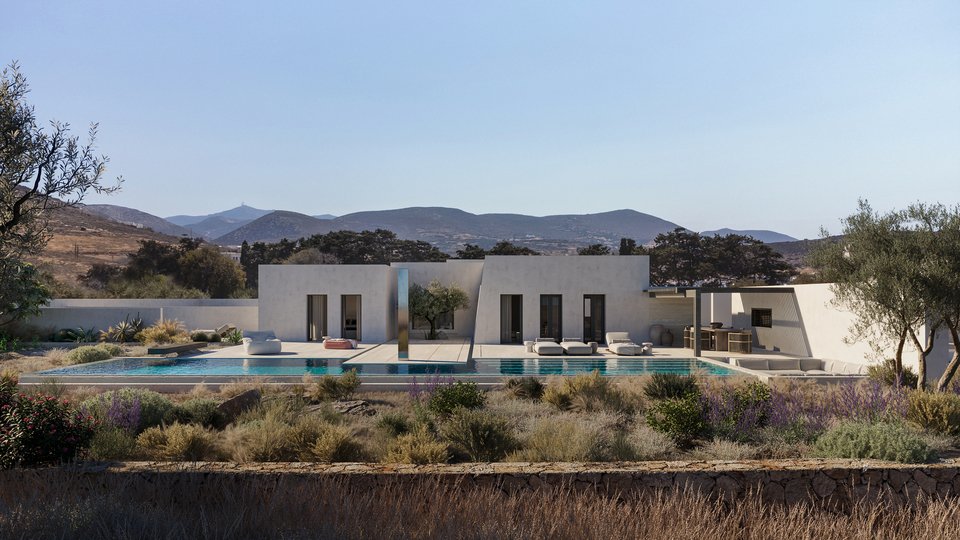 Γεωμετρία με κύβους, τριγωνικές πλευρές και αυστηρά παραλληλόγραμμα, στην πρόσοψη της κατοικίας Blanc Rocher