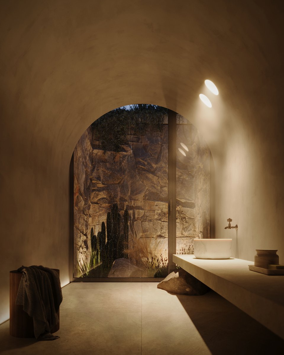 Το μπάνιο φωτισμένο ατμοσφαιρικά, σαν αρχαίο ρωμαϊκό λουτρό