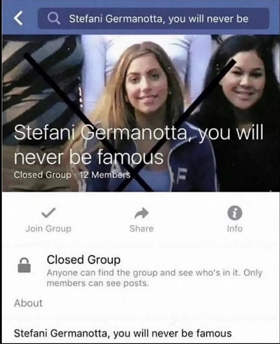 Στιγμιότυπο από ένα παλιό γκρουπ στο Facebook που δημιουργήθηκε από συμφοιτητές της Lady Gaga στο κολέγιο 