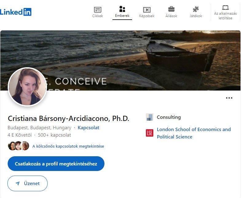 Η σελίδα της Cristiana Rosaria Bársony-Arcidiacono στο Linkedin