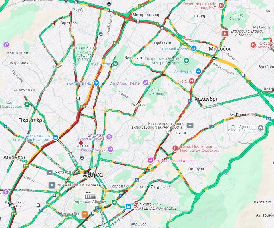 Η κίνηση στους δρόμους της Αττικής / google maps