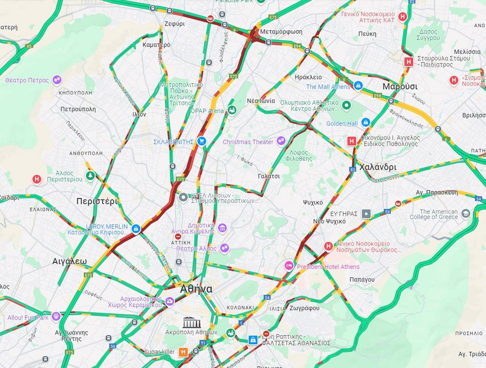 Η κίνηση στους δρόμους της Αττικής στις 8:30 το πρωί της Πέμπτης