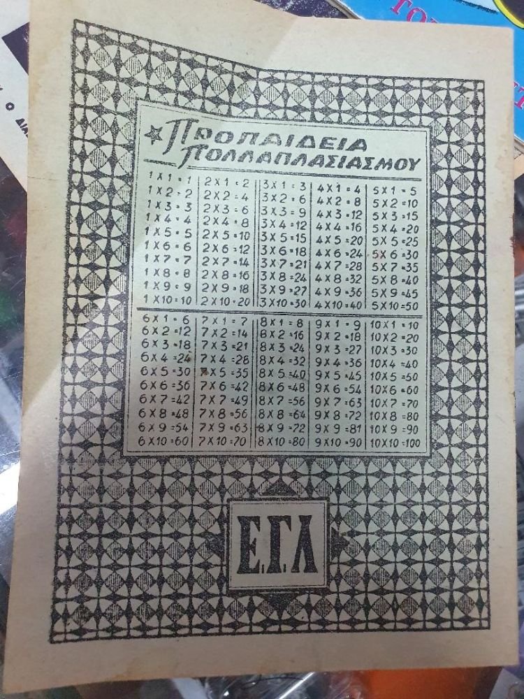 Μικρά τετραδιάκια με τυπωμένη την προπαίδεια πολλαπλασιασμού στο οπισθόφυλλο τους