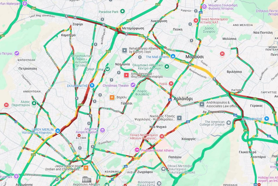 Κίνηση στους δρόμους της Αττικής στις 8:30 το πρωί της Παρασκευής
