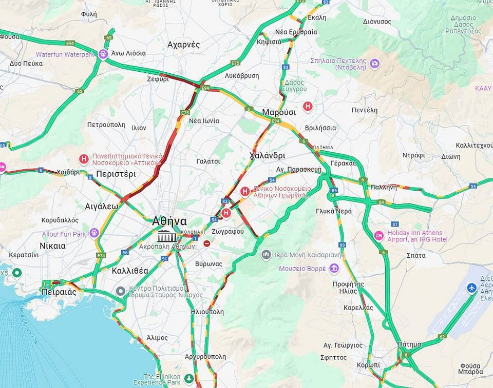 Η κίνηση στους δρόμους της Αθήνας /Φωτογραφία:Google Maps