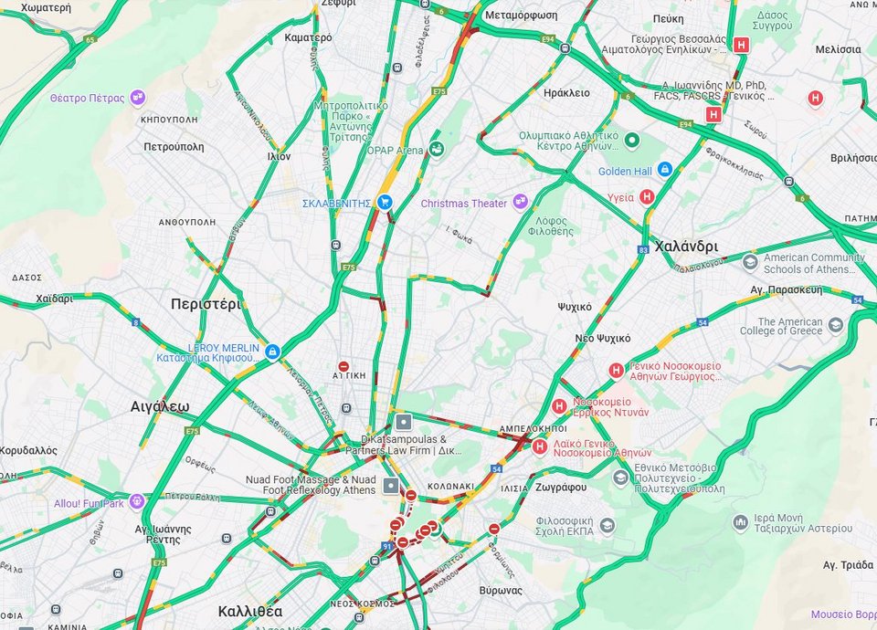 Κίνηση στους δρόμους της Αττικής στις 16:40 το μεσημέρι του Σαββάτου