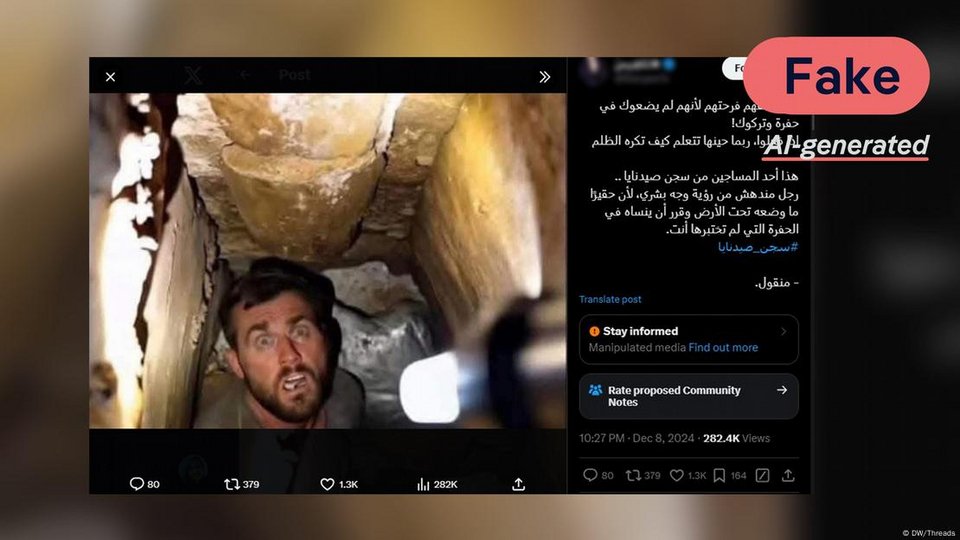 Ψεύτικη φωτογραφία, δημιούργημα Τεχνητής Νοημοσύνης, απεικονίζει τρομοκρατημένο φυλακισμένο / Φωτογραφία: DW/Threads