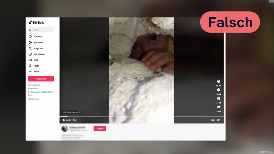 Ψεύτικη φωτογραφία νηπίου από τις φυλακές Σεντνάγια / Εικόνα: DW/Tiktok