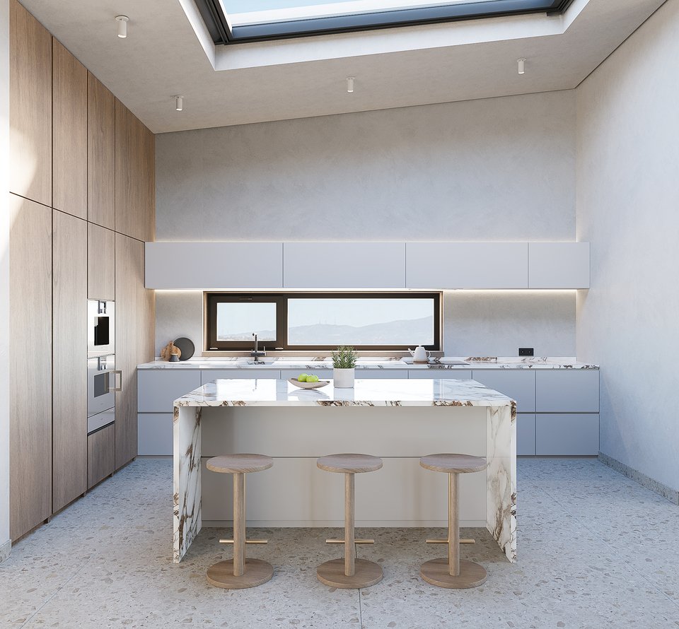 Η θεαματική κουζίνα του ρετιρέ.