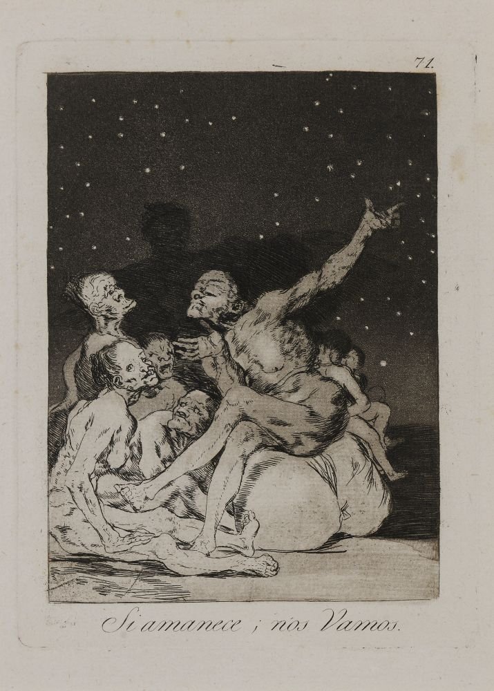 Francisco Goya y Lucientes (Φουεντετόδος 1746-Μπορντώ 1828) Όταν χαράξει, φεύγουμε Οξυγραφία, στιλβωμένη ακουατίντα και καλέμι, 19.8 × 15 cm Από τη σειρά "Los Caprichos"