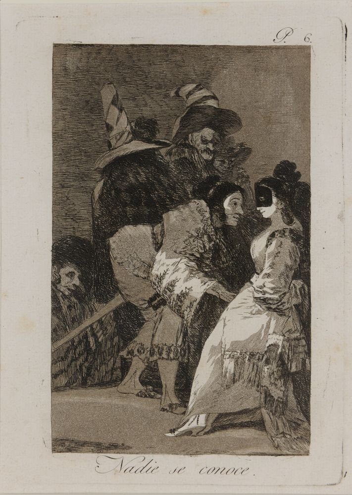 Francisco Goya y Lucientes (Φουεντετόδος 1746-Μπορντώ 1828) Κανείς δεν αναγνωρίζει κανέναν / Nobody knows himself Οξυγραφία και στιλβωμένη ακουατίντα, 21.5 × 15 cm Από τη σειρά "Los Caprichos"