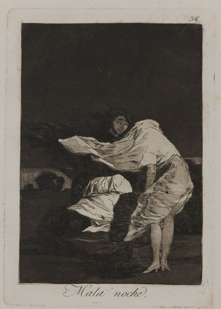 Francisco Goya y Lucientes (Φουεντετόδος 1746-Μπορντώ 1828) Άσxημη νύχτα, 1797-98 – Εκτύπωση 1803 Οξυγραφία σε χαρτί, 21,5 x 15,1 εκ. Από τη σειρά "Los Caprichos"