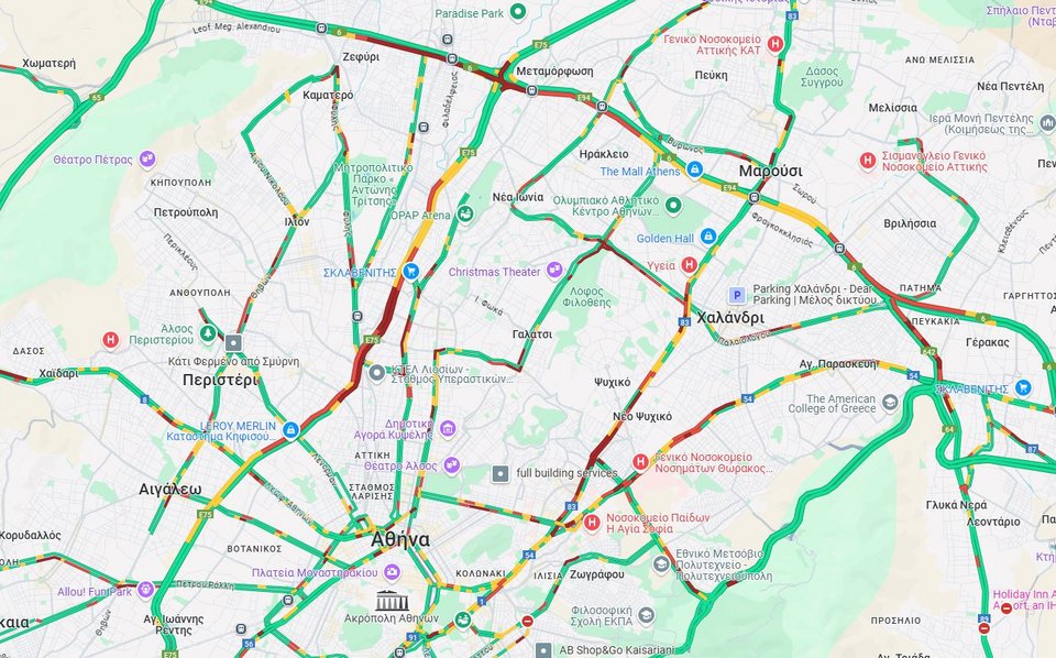Η κίνηση στους δρόμους της Αττικής στις 8:50 το πρωί της Παρασκευής