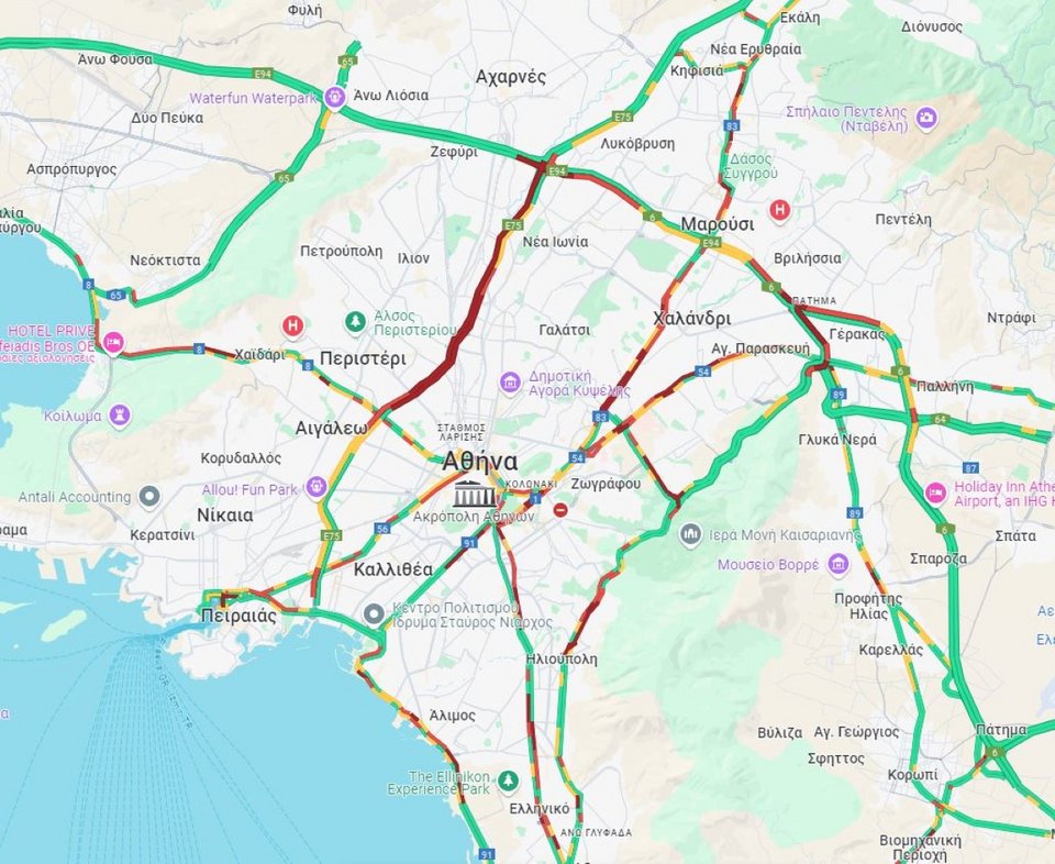 Η κίνηση στους δρόμους μέχρι τις 9:00 το πρωί της Τρίτης